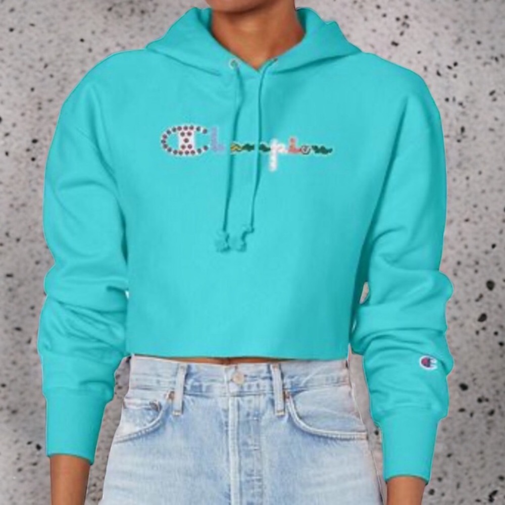 Champion Women's Turquoise Cropped Hoodie